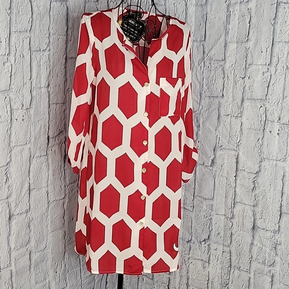 GAMEDAY COUTURE Red and White Alabama Shirt Dress Small